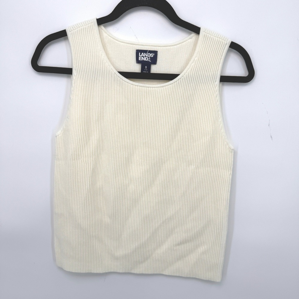Lands End Sleeveless Top Women S Ivory Ribbed Stretch Minimalist Clean Capsule